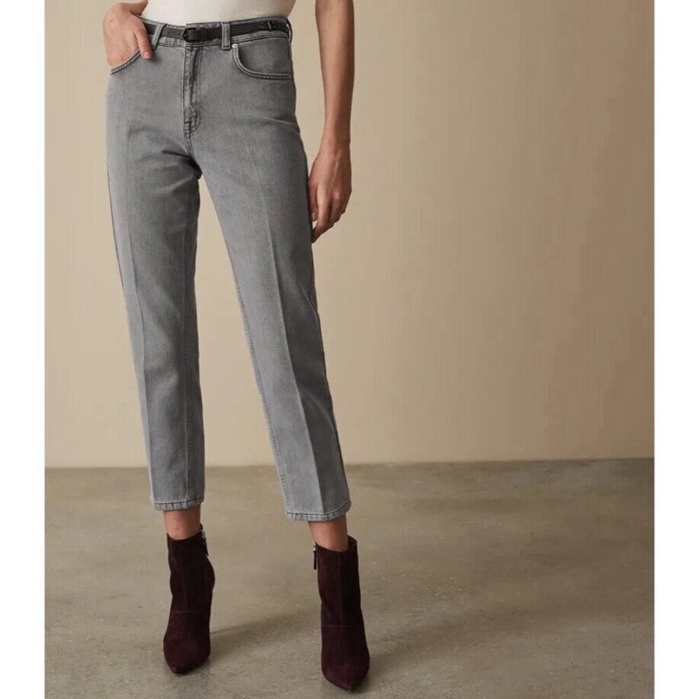 Reiss Blake Cropped Straight Leg (Size 32) Mid Rise 100% Cotton Rigid Denim